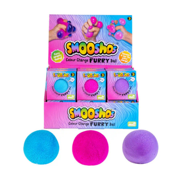 The Smoosho's Colour Change Furry Ball is the ultimate sensory fidget for busy hands and curious minds. Covered in soft stretchy “fur” spikes and packed with satisfying squishiness.