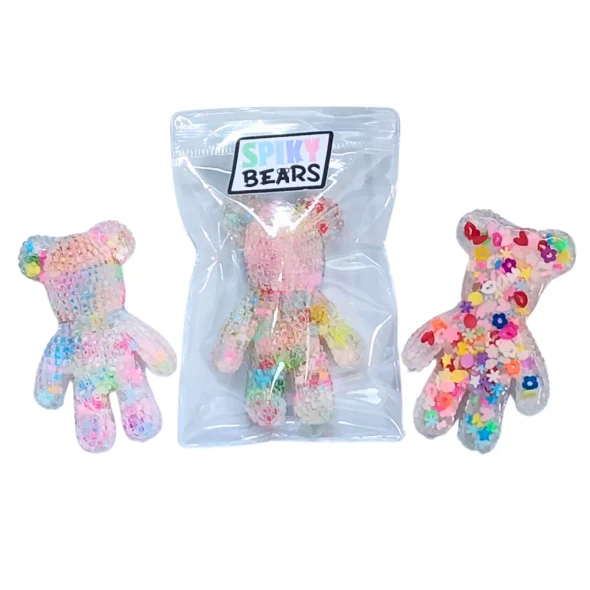 Handmade Spiky Bears - Sprinkles by Sensory Oasis for Kids. Colourful resin sensory fidgets with a non-sharp textured front and smooth sprinkle-filled back.