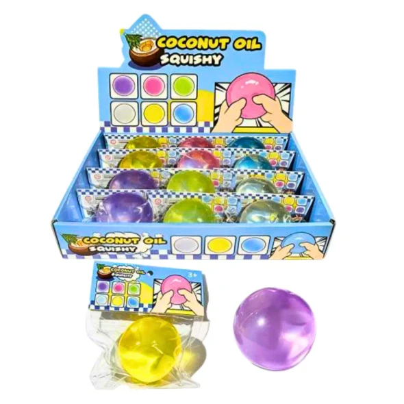 Squeeze, squish and relax with the Squishy Coconut Oil Ball. A colourful viral sensory toy that's perfect for fidgeting, stress relief and sensory play.