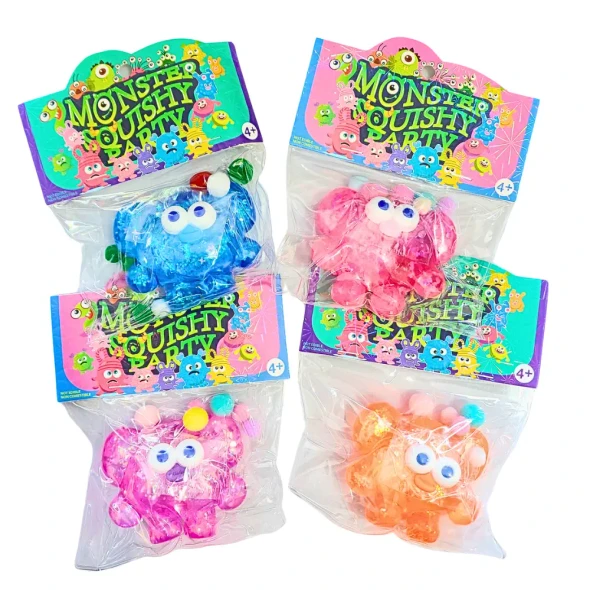 Squeeze, squish and fidget with the adorable Squeeze Sugar Monster. Filled with colourful pom poms and glitter for satisfying sensory fun and stress relief.