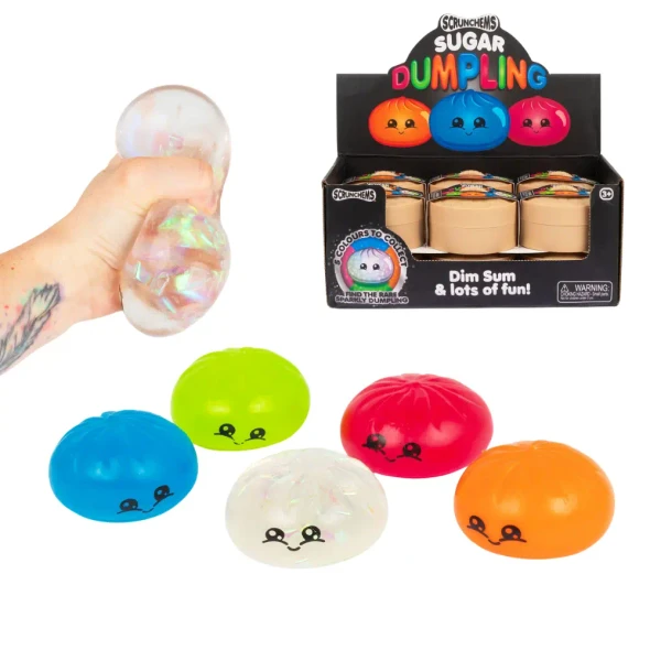 Discover the Scrunchems Sugar Mystery Dumpling! A colourful mystery squishy hidden inside a dim sum container. Collect all 5 colours and find the rare sparkly dumpling.