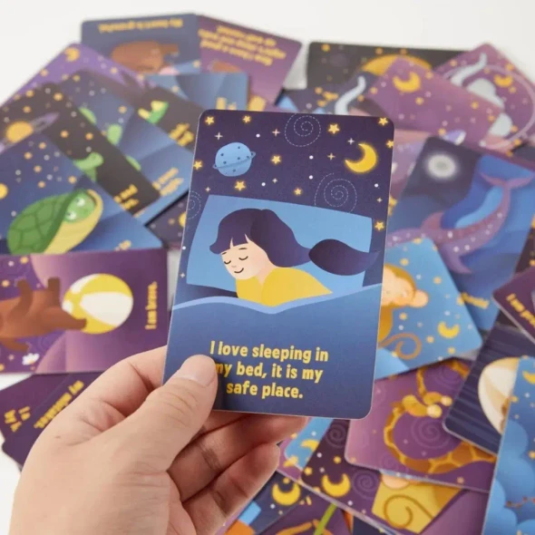 Help children feel calm and confident before bed with 50 beautifully illustrated Sweet Dreams Night Time Affirmation Cards