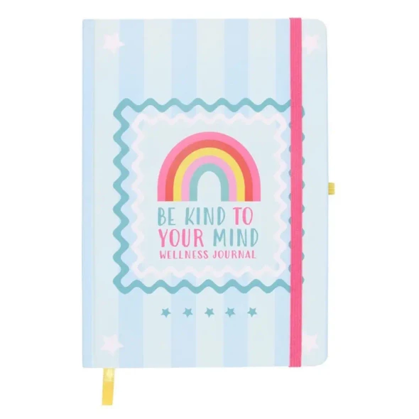 Support your wellbeing with the Be Kind To Your Mind Wellness Journal. Features guided daily prompts, gratitude pages and a matching citrine pen to encourage mindfulness and self-care.