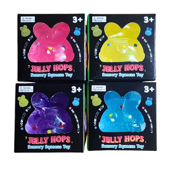 Squeeze, squish and relax with the Squishy Jelly Hop Bunny! A glitter-filled bunny sensory squeeze toy that's perfect for fidgeting, stress relief and sensory play.
