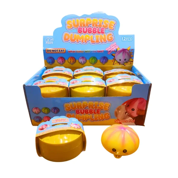 Discover the Squishy Mystery Bubble Blowing Dumpling! A mystery firm squishy with adorable bubble-blowing faces, perfect for sensory play, fidgeting and collecting.
