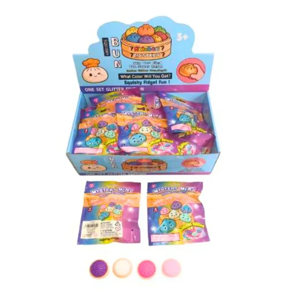Discover the Squishy Mystery Mini Dumplings Pack! Four adorable mystery squishies perfect for sensory play, fidgeting, collecting and stress relief.