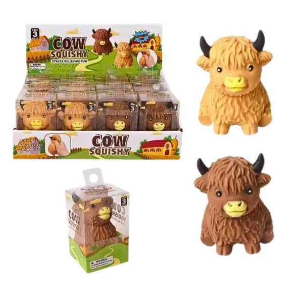 The adorable Squishy Highland Cow is soft, textured and satisfyingly squeezable, it's a fun sensory fidget for busy hands, stress relief and Highland cow fans.
