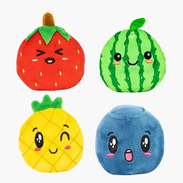 Squeeze, stretch and squish our Fruit Sand Plushies! Soft sensory toys with mouldable sand-filled centres in Strawberry, Watermelon, Pineapple and Blueberry designs.