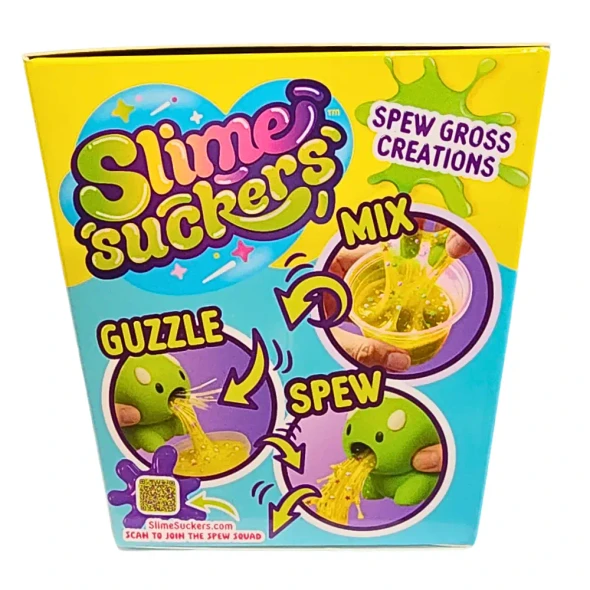 Mix, feed, squeeze and spew with Slime Suckers - Mini Icky Dinosaur! Includes 2 slimes, chunder charms and putrid pearls for gross sensory fun.