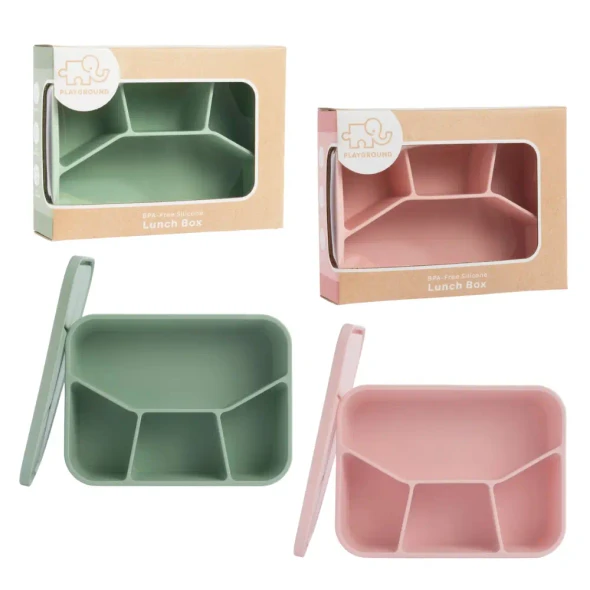 Keep lunches organised with this BPA-free Silicone Lunch Box featuring four separate compartments. Dishwasher and microwave safe and available in Sage or Pink.