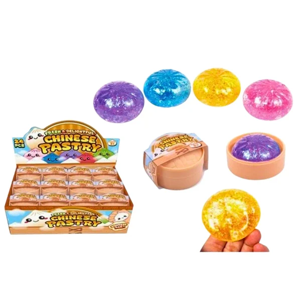 The Squeeze Sugar Mini Glitter Bun is a sparkly mini mystery squishy with a dense slow-rise feel, cute steamer basket and colourful sensory appeal.
