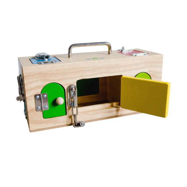 Lock Activity Box Original is a fantastic way to teach children how to open up different compartments with various locks and catches.