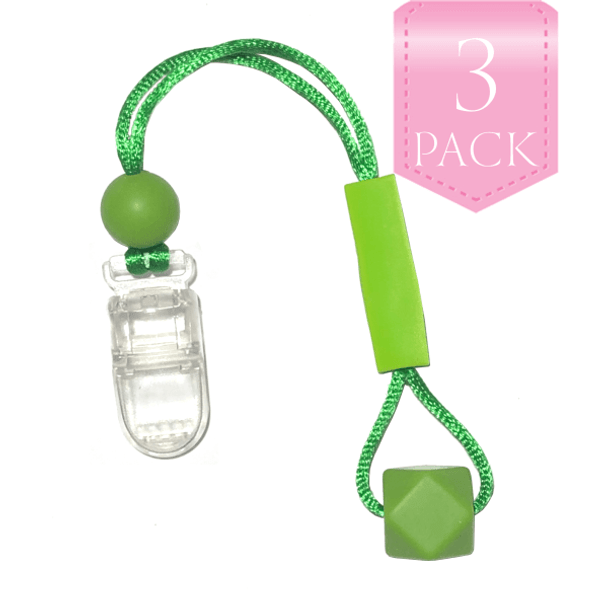 For kids who like to chew on their clothes, fingers, hair….anything really… we have the unique, Chewy Charms - Shirt Saver Clip On Hex 3 Pack Green!