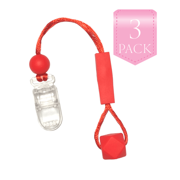 For kids who like to chew on their clothes, fingers, hair….anything really… we have the unique, Chewy Charms - Shirt Saver Clip On Hex 3 Pack Red!