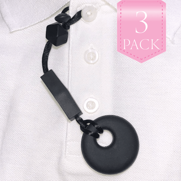 For kids who like to chew on their clothes, fingers, hair….anything really… we have the unique, Chewy Charms - Shirt Saver Button Hole Circle 3 Pack Black!
