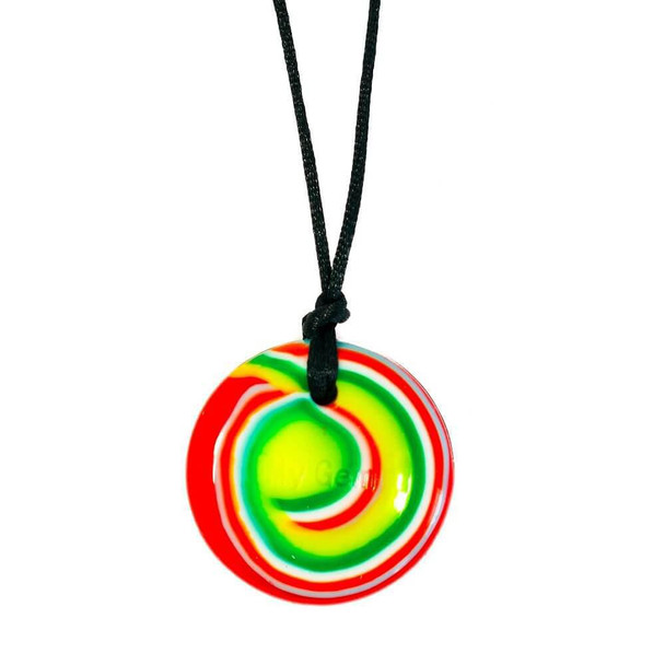 Chewigem Button - Rock n Roll in a multi-coloured swirl, has the contours of a button for that extra sensory experience. Great for intense chewers & as a fidget