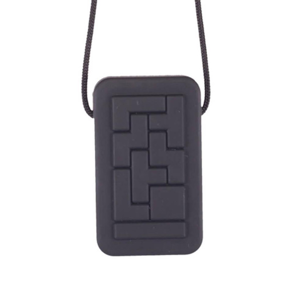 Chewigem Geotag - Gamer Black is a chunky pendant with raised block shapes on the surface for sensory stimulation. Suitable for moderate to strong chewers.