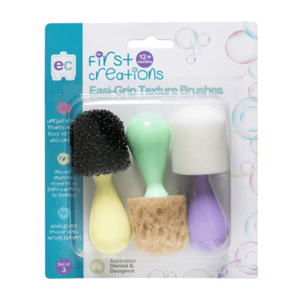 These First Creations Easi-Grip Texture Brushes were designed for small hands to grip easily and will provide a more sensory experience to standard painting.