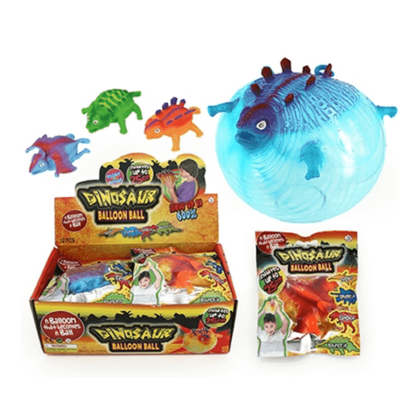 Dinosaur Balloon Ball starts as a small and squishy colourful dinosaur & can be inflated up to 25cm. Squeeze it, throw it, bounce it!