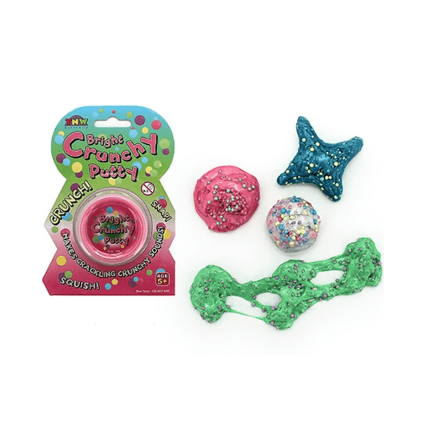 Crunchy Putty - Bright Pearl has a texture like chewing gum with a bright shiny look and multicoloured crunchy balls inside.