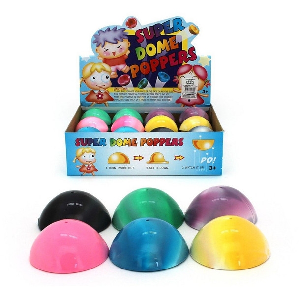 Turn the Dome Popper inside out and place on a flat surface, watch as it turns itself back out and pops super high. Fun to try and catch it when it pops up!