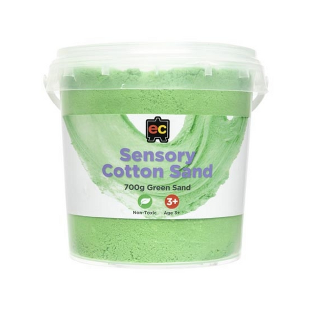Sensory Cotton Sand 700g Tub Green has a unique texture can be stretched, squeezed, pinched, pulled apart, moulded and seamlessly re-joined.