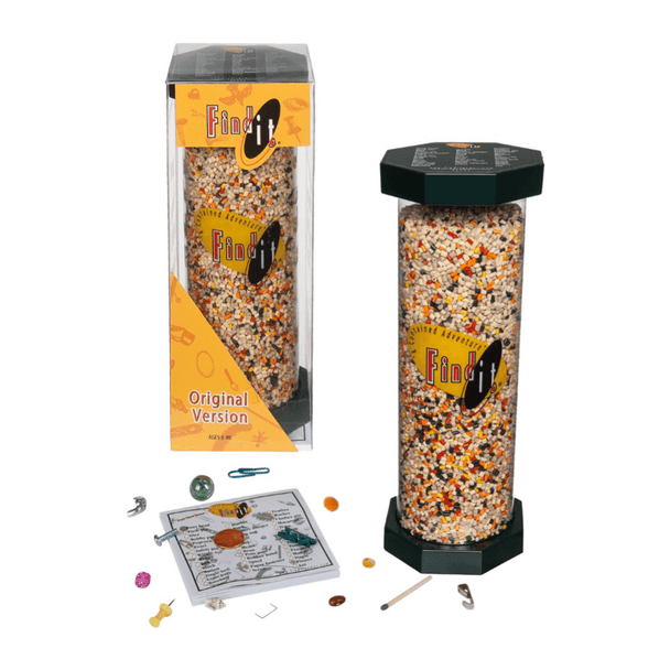 Find It - Original Contained Adventure comes filled with brightly coloured plastic pellets in which to search for themed hidden objects.