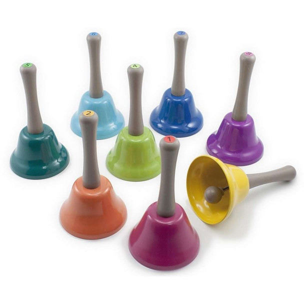 This set of 8 Rainbow Musical Hand Bells play different notes. Very easy to play whilst giving kids a fun introduction to the musical scale.