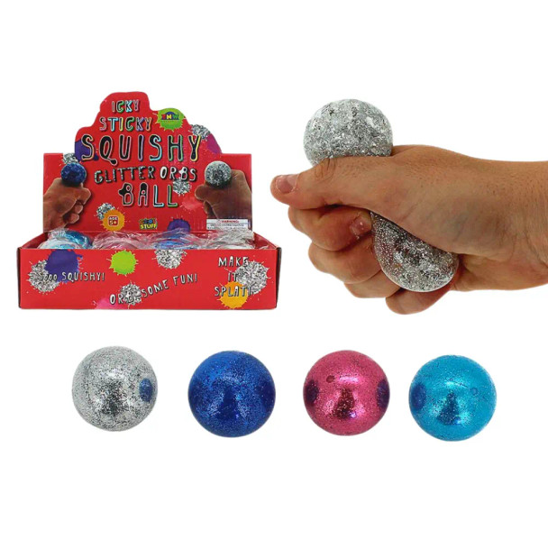 The Squishy Orb Ball – Glitter is packed with tiny beads and sparkly shimmer that moves and shifts every time you squeeze it.
