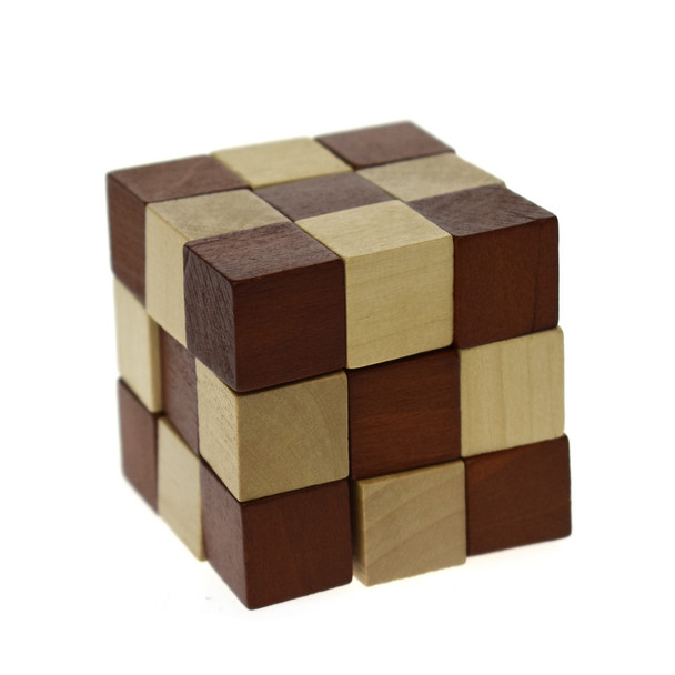 This wooden Snake Soma Cube is designed to challenge your mind as you twist and turn the parts to form it back into a square.