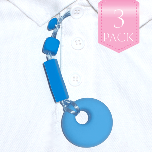 For kids who like to chew on their clothes, fingers, hair….anything really… we have the unique, Chewy Charms - Shirt Saver Button Hole Circle 3 Pack Blue!