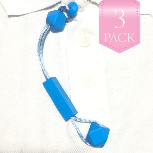 For kids who like to chew on their clothes, fingers, hair….anything really… we have the unique, Chewy Charms - Shirt Saver Button Hole Hex 3 Pack Blue!