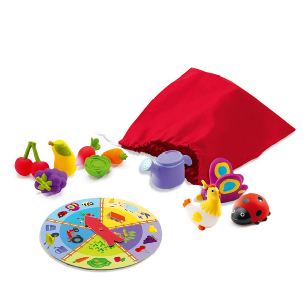 Tactilo Lotto Farm Game is a touch-based discovery game. Spin the wheel then try and find a matching textured piece in the bag without looking.