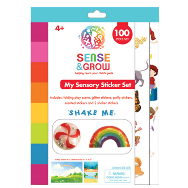 Sense & Grow - Sensory Sticker Set includes 100 pieces for hours of sticky fun! Includes a range of fun sensory stickers.