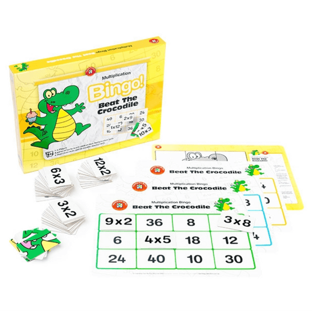 Beat The Crocodile - Multiplication Bingo is played in a similar manner to traditional Bingo but with multiplication equations.
