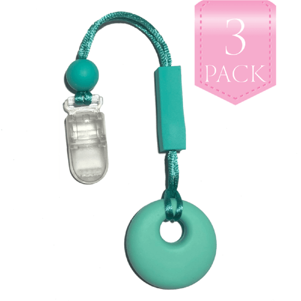 For kids who like to chew on their clothes, fingers, hair, or anything else we have the unique, Chewy Charms - Shirt Saver Clip-On Circle 3 Pack Aqua!