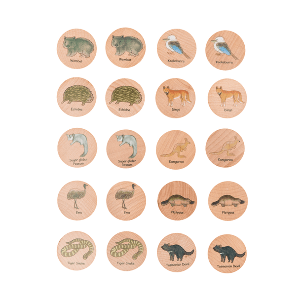 A perfect game for both young and old is the Australian Animals Matching Pairs set. Featuring all your favourite Australian animals.