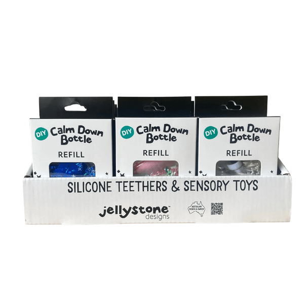 Jellystone DIY Calm Down Bottle Refill pack comes with glitter and crafts for your little one to create their very own sensory bottle.