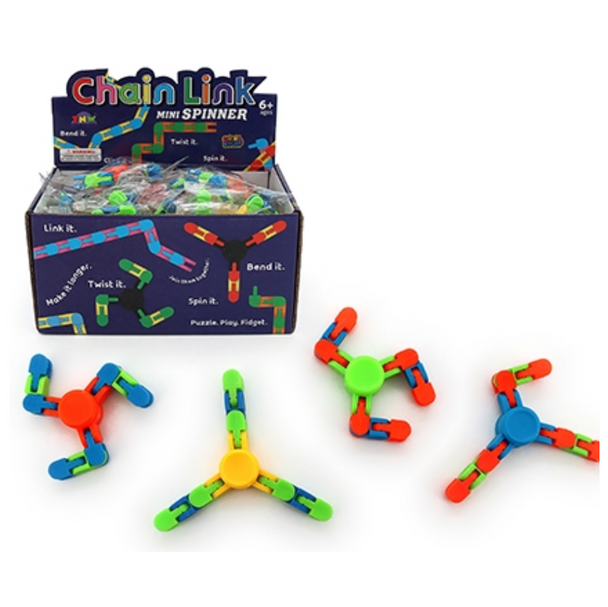 Experience the ultimate fidget fun with the mini chain spinner - a combination of a fidget spinner and wacky tracks. Twist, click, and spin for endless entertainment!