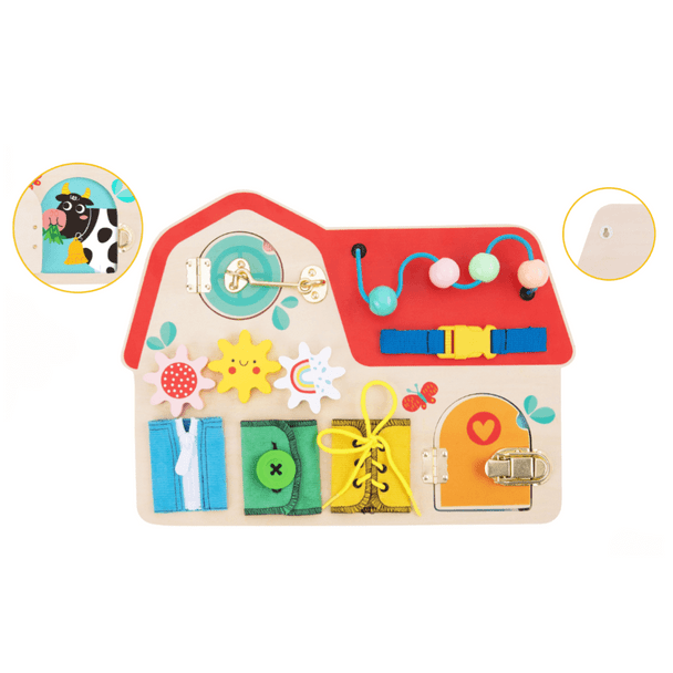 Challenge & engage your child's problem solving and fine motor skills with the Tooky Toys Busy Board. Safe and interactive fun for children