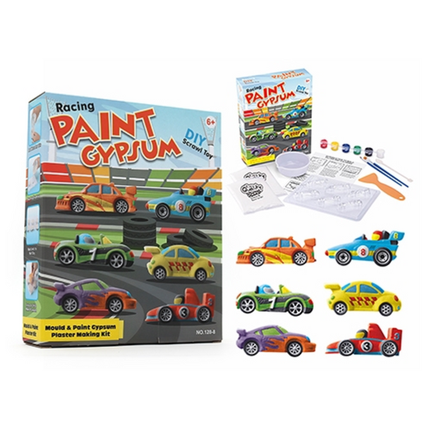 The Mould & Paint Plaster Kit - Racing Cars is a fun and creative activity for kids to create their own miniature cars. Comes with everything you need!
