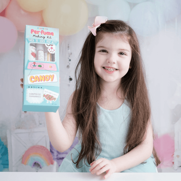 Confetti Blue - Candy Scented DIY Perfume Kit includes everything your little one needs to make their own custom fragrance by adding water alone.