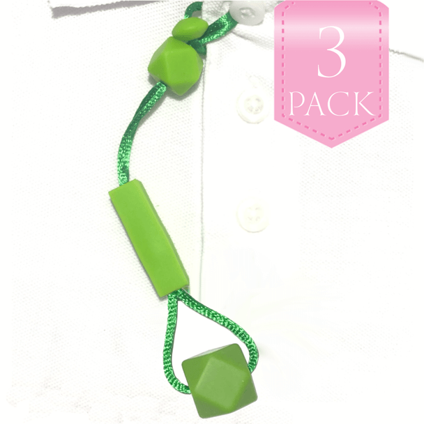 For kids who like to chew on their clothes, fingers, hair….anything really… we have the unique, Chewy Charms - Shirt Saver Button Hole Hex 3 Pack Green!