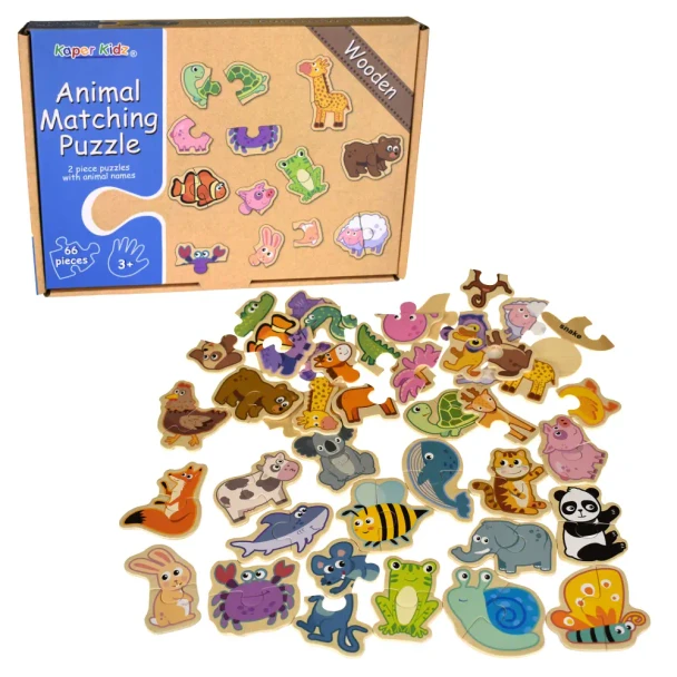 Discover the world of animals in a playful and educational way with these Animal Matching 2 Piece Puzzles featuring 33 adorable animals.