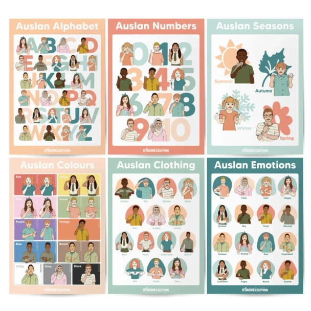 This pack of Auslan Educational Posters are the perfect addition to any classroom or home! Each poster features clear and concise illustrations of Auslan signs.
