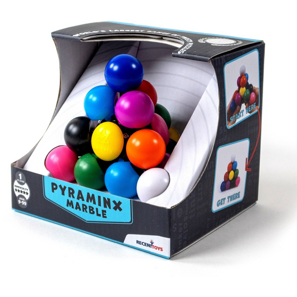 Meffert Pyraminx Marble has an advanced rotating and clicking mechanism, so manipulating the puzzle becomes a pure delight as you endeavour to align the colours.