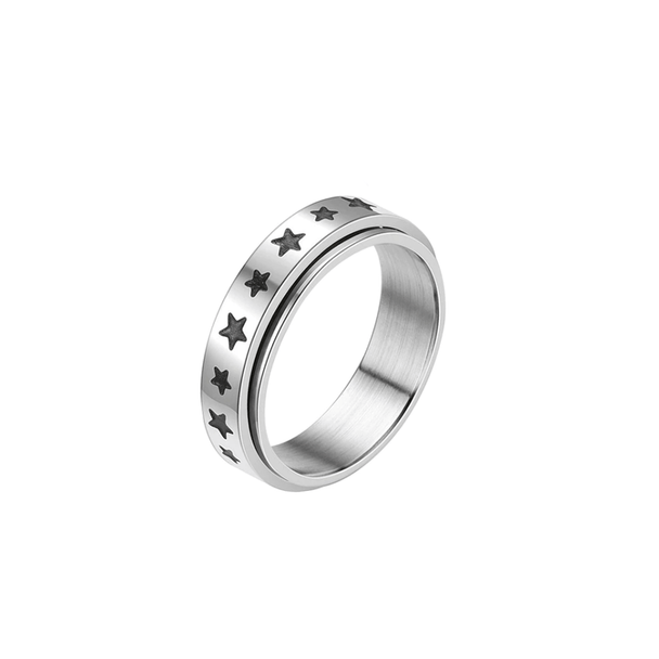 The Anxiety Spinner Ring - Stars is a stunning piece of stainless steel jewellery that doubles as a calming and discreet fidget tool.