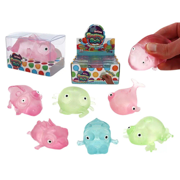 Squeeze Sugar Animal is an engaging sensory toy that offers a delightful tactile experience with its smooth surface and squishy sugary gel.