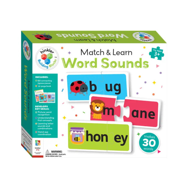 The Building Blocks Match & Learn Word Sounds set makes learning phonics fun by turning word building into an exciting puzzle game
