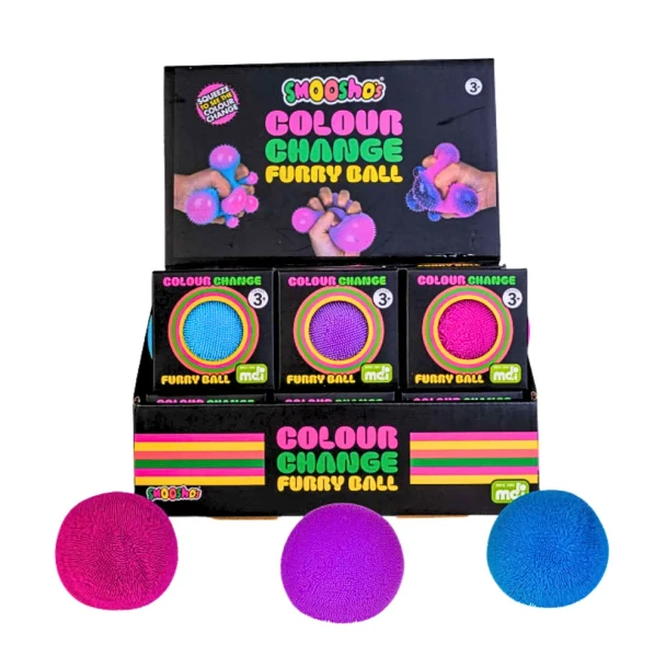 The Smoosho's Colour Change Furry Ball is the ultimate sensory fidget for busy hands and curious minds. Covered in soft stretchy “fur” spikes and packed with satisfying squishiness.